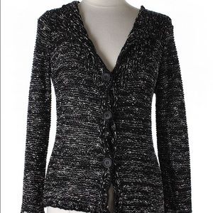 BCBGMaxAzria Marbled Black and White Woven Buttoned Cardigan Sweater (X-Large)